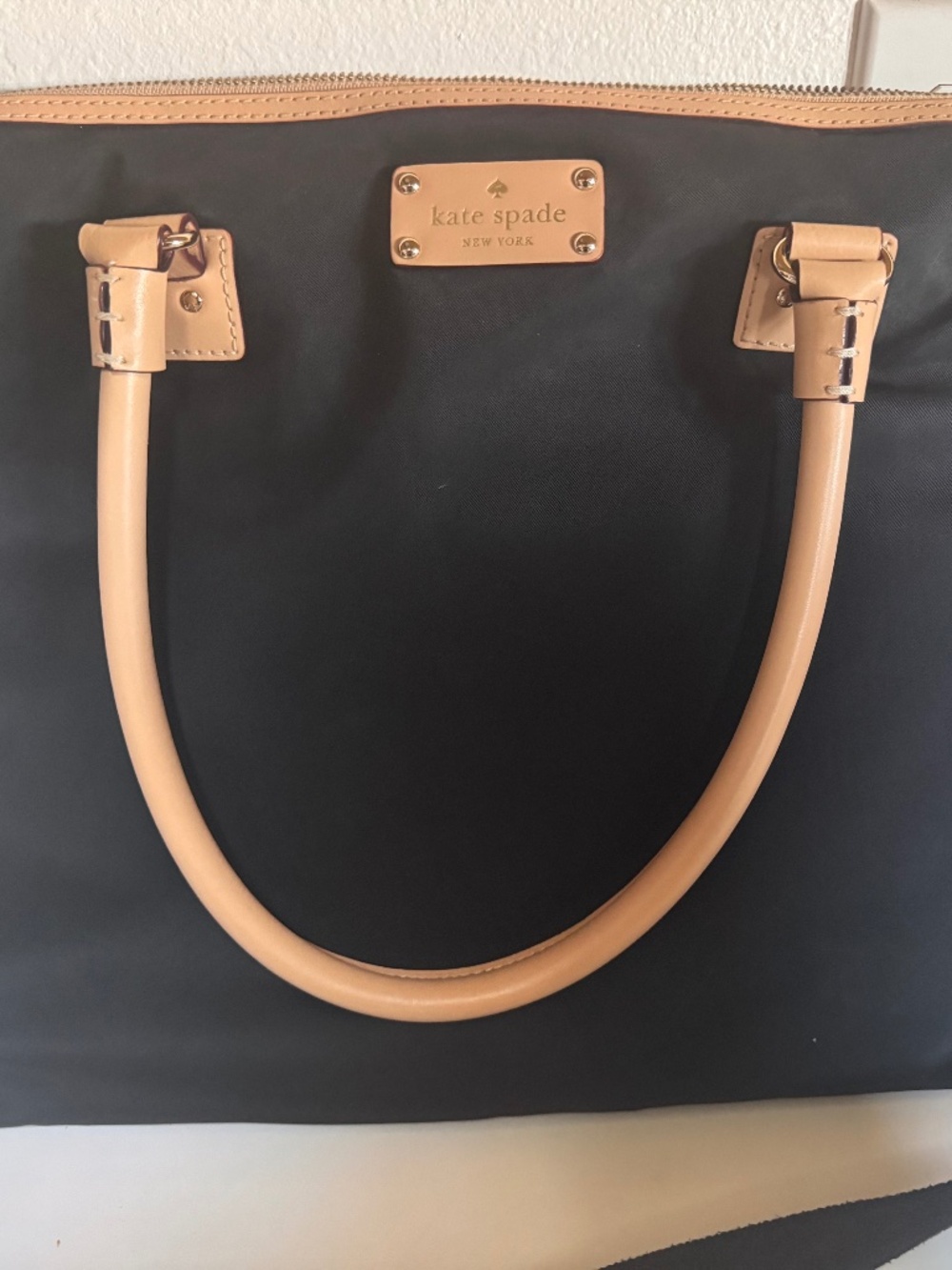 Kate Spade Kennedy Park Laptop Shoulder Bag Black/ Tan Nylon Leather Calista